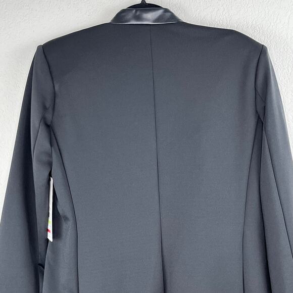 Calvin Klein Mixed Media Black Faux Leather Open Front Blazer Jacket 4 NWT - Picture 9 of 16